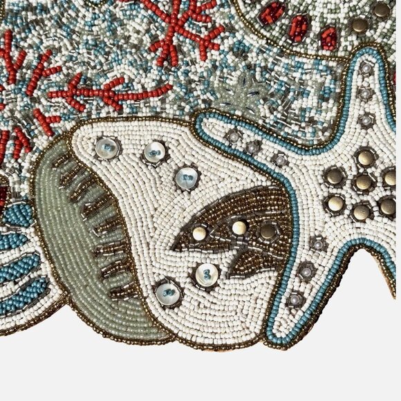 Beaded Starfish Seashell Shells Starfish Coral Reef Table Runner Ocean Beach 36" - Picture 8 of 10